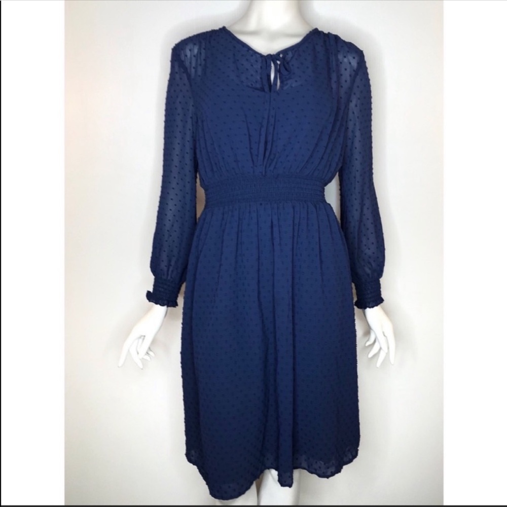 ModCloth Blue Textured Dot Long Sleeve Dress